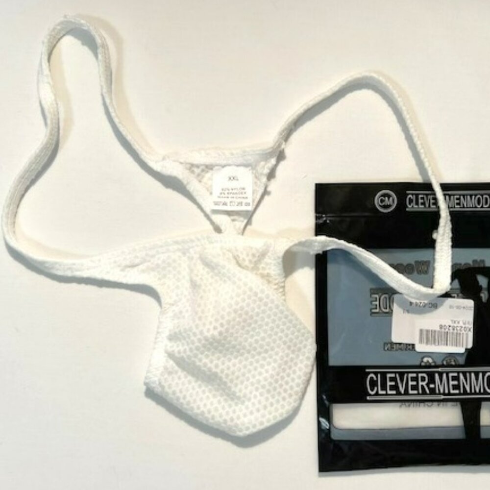 Men's  Waffled See-Through '"-Back" Thong - White - Pouch - Picture 5 of 12